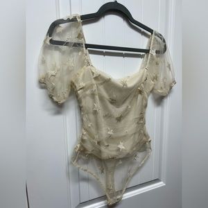 Puff Sleeve Sparkle Star Thong Bodysuit